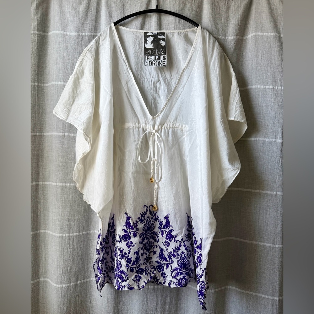 Young Fabulous & Broke Ivory and Purple Swim Suit Cover-Up